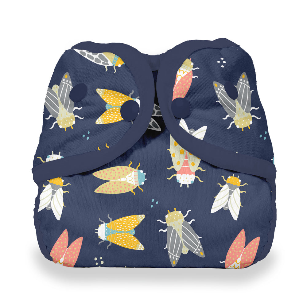 Thirsties waterproof diaper cover blue cicada print with snaps