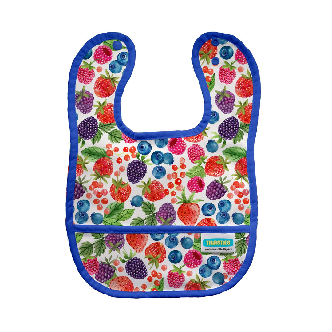 Berry Patch print waterproof bib with pocket