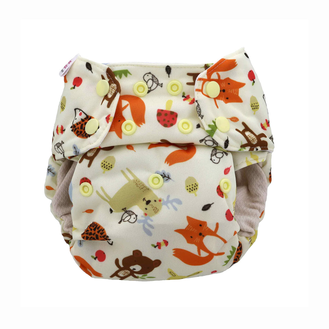 forest friends print organic all in one diaper