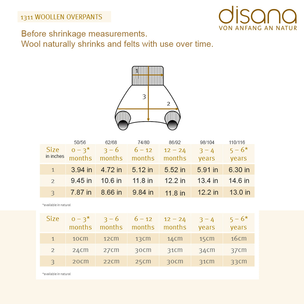 Disana pull on diaper cover measurements in inches