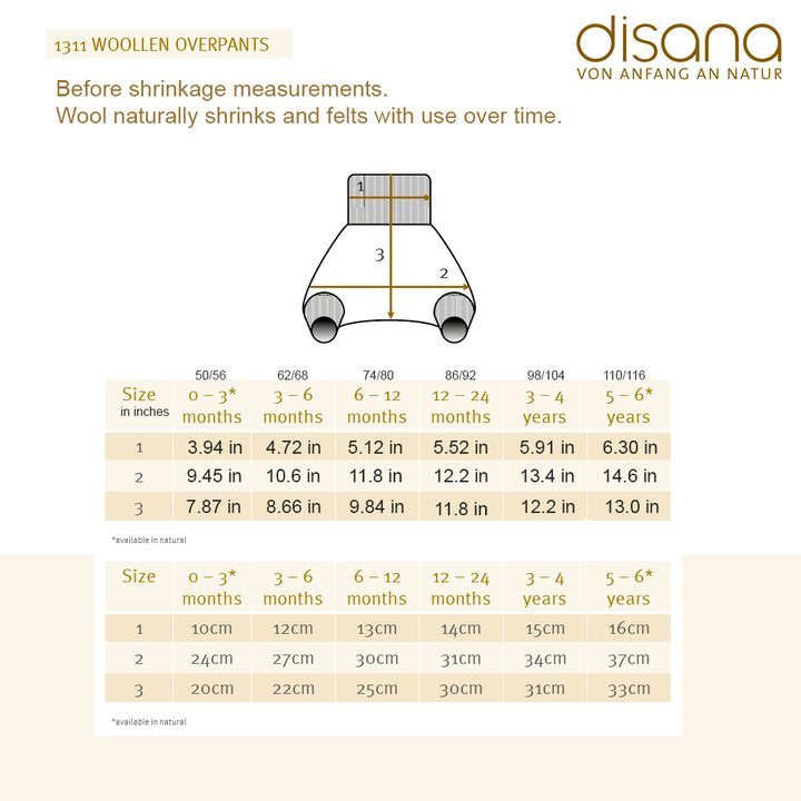 Disana pull on diaper cover measurements in inches