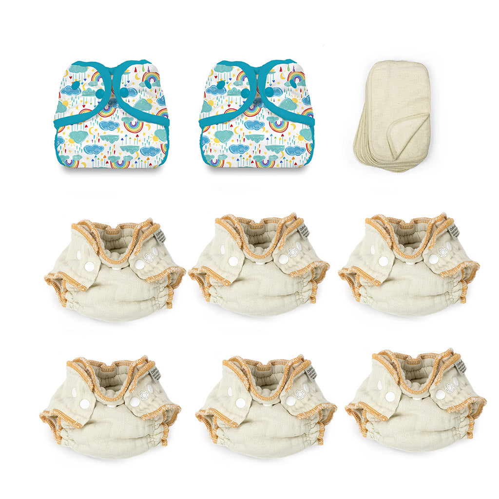 rainbow cloth diaper kit with two sided wipes