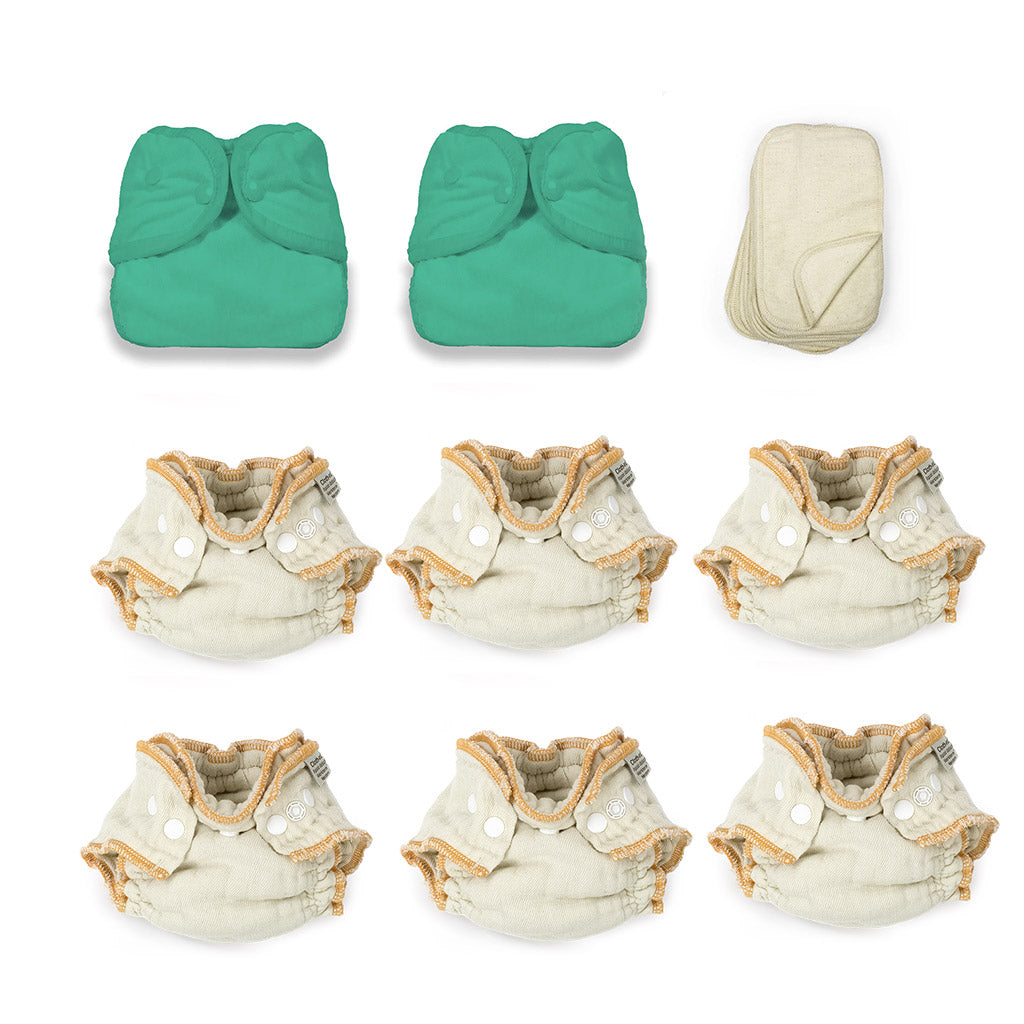 green cloth diaper kit with baby wipes