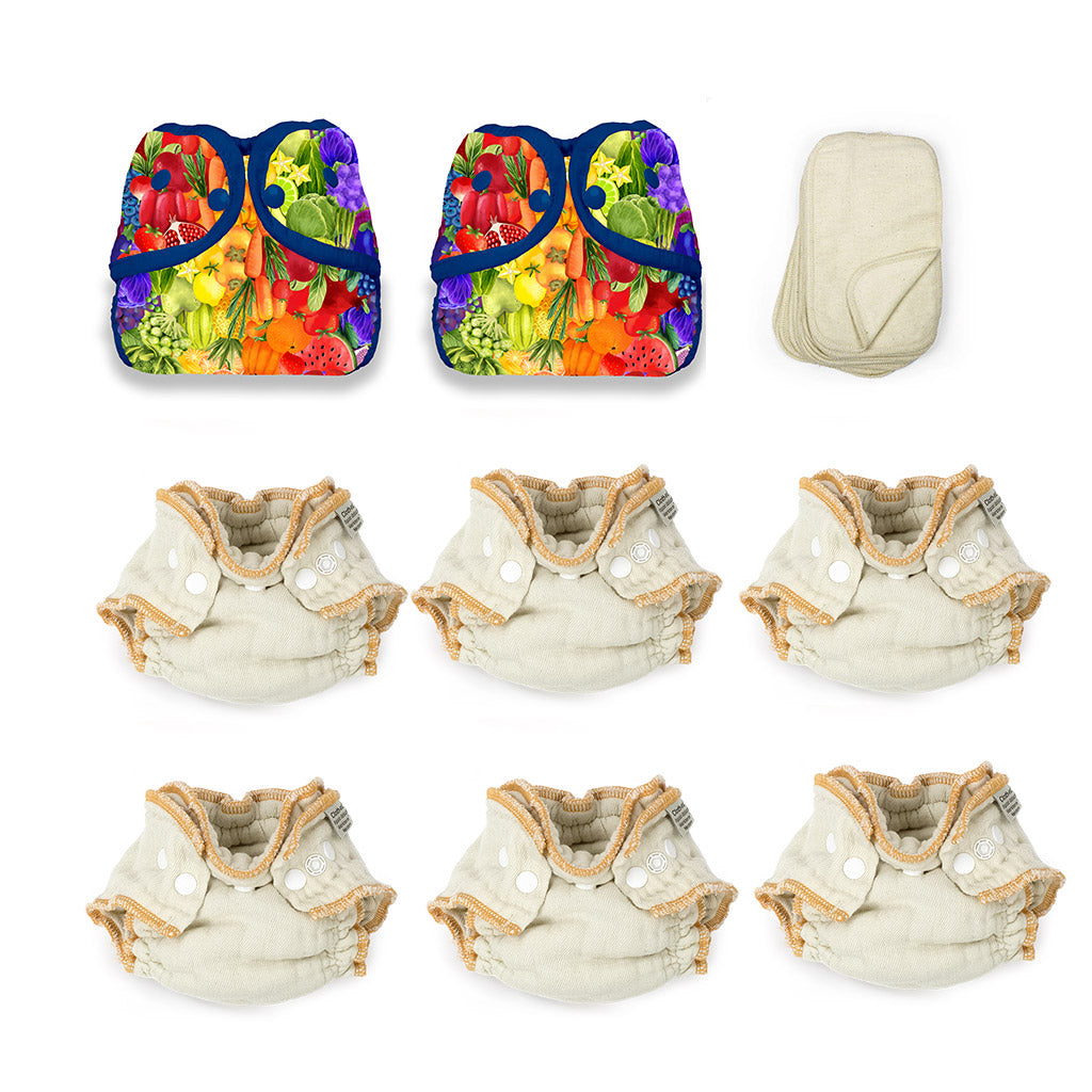 cloth diaper kit for newborn babies with organic diapers covers and baby wipes bright print