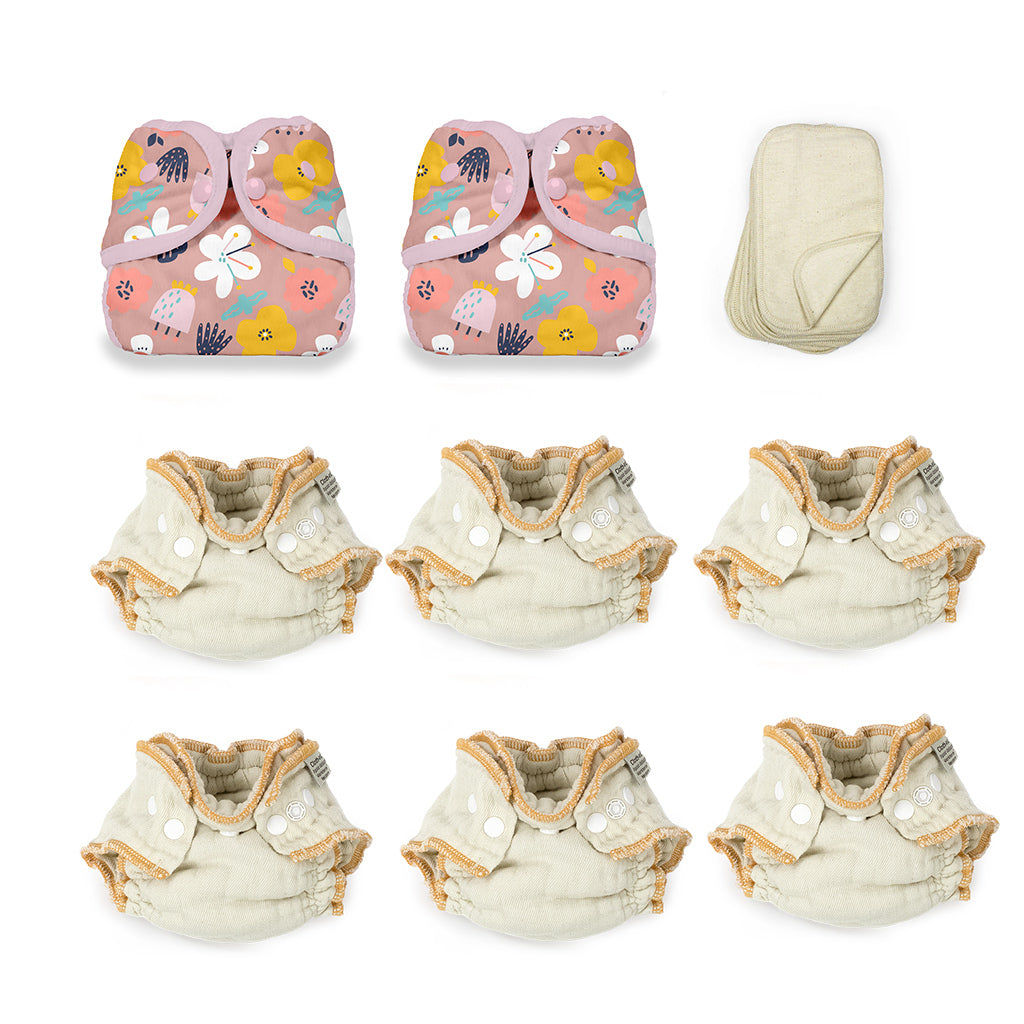 girl print bloomy cloth diaper kit with two sided baby wipes