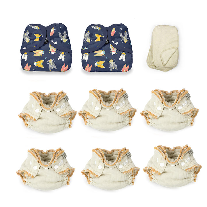 cicada bug print cloth diaper kit with two sided baby wipes