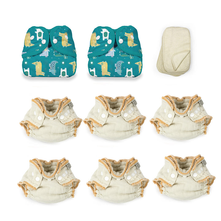 crocodile print cloth diaper kit with two sided baby wipes