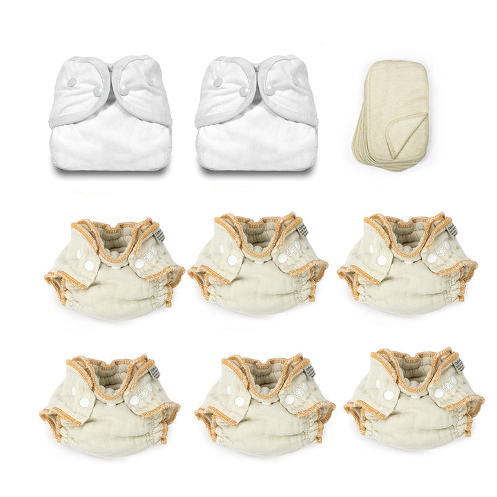 white gender neutral cloth diaper kit with two sided baby wipes