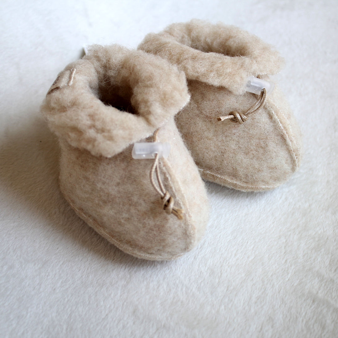 wool baby booties fluffy beige natural