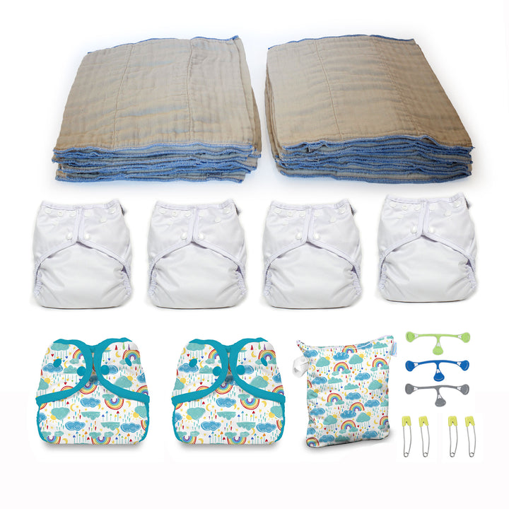 Gender neutral natural cloth diaper kit for an older baby