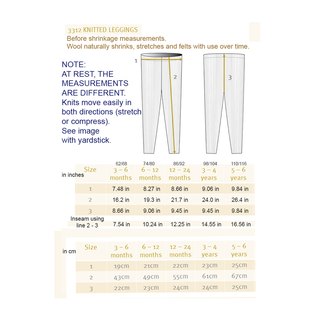 size chart leggings