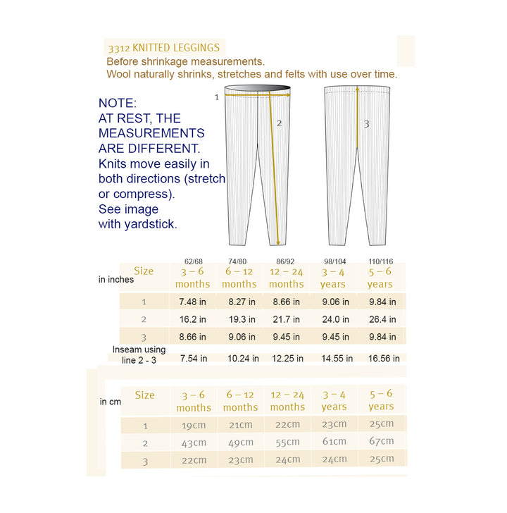 size chart leggings