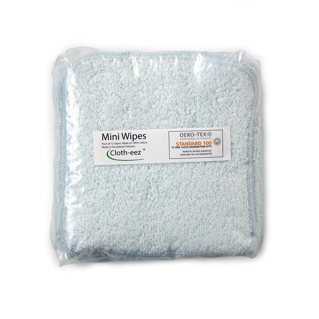 cloth-eez cotton mini wipes sky  blue in package