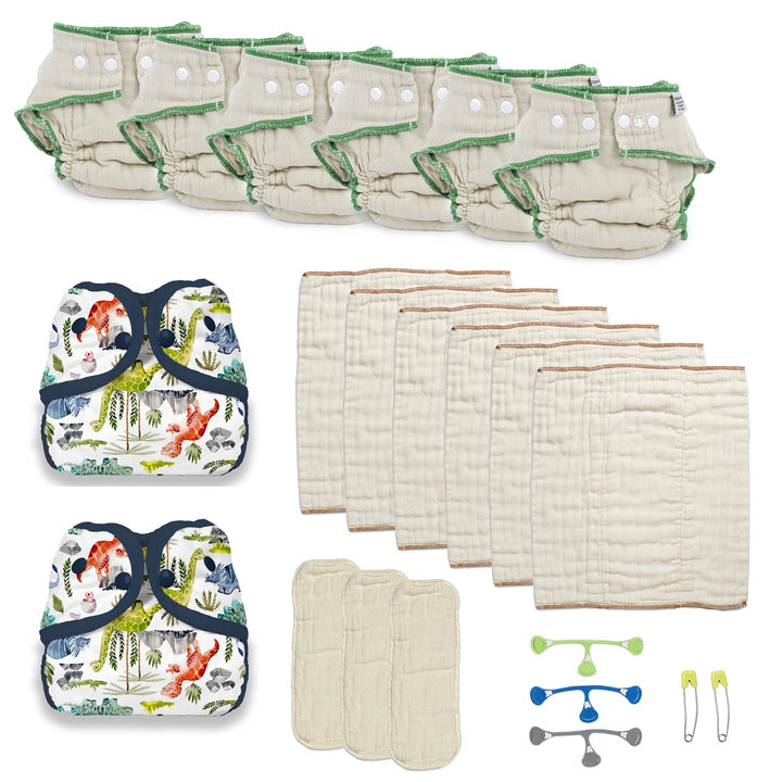 cloth diaper trial kit for toddlers with dino rawr and workhorse diapers