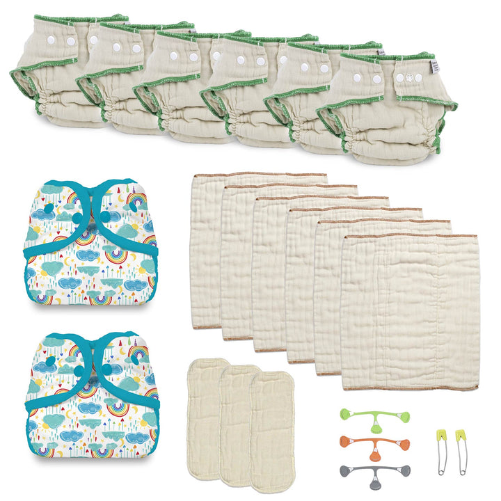 try prefolds and Workhorse cloth diaper kit for toddlers with Rainbow covers