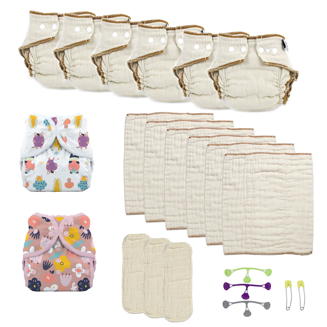 Organic diaper kit with Workhorse and prefolds for a girl