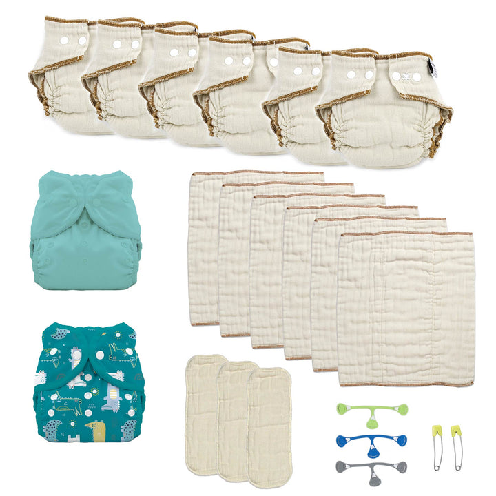 Organic diaper kit with Workhorse and prefolds maui blue