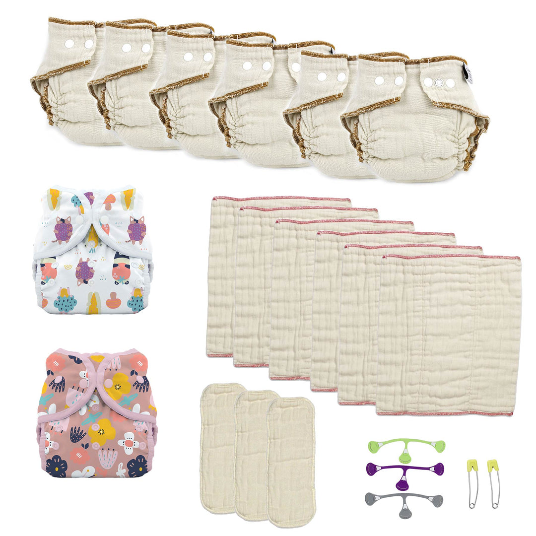 Organic diaper kit with Workhorse and medium prefolds girl