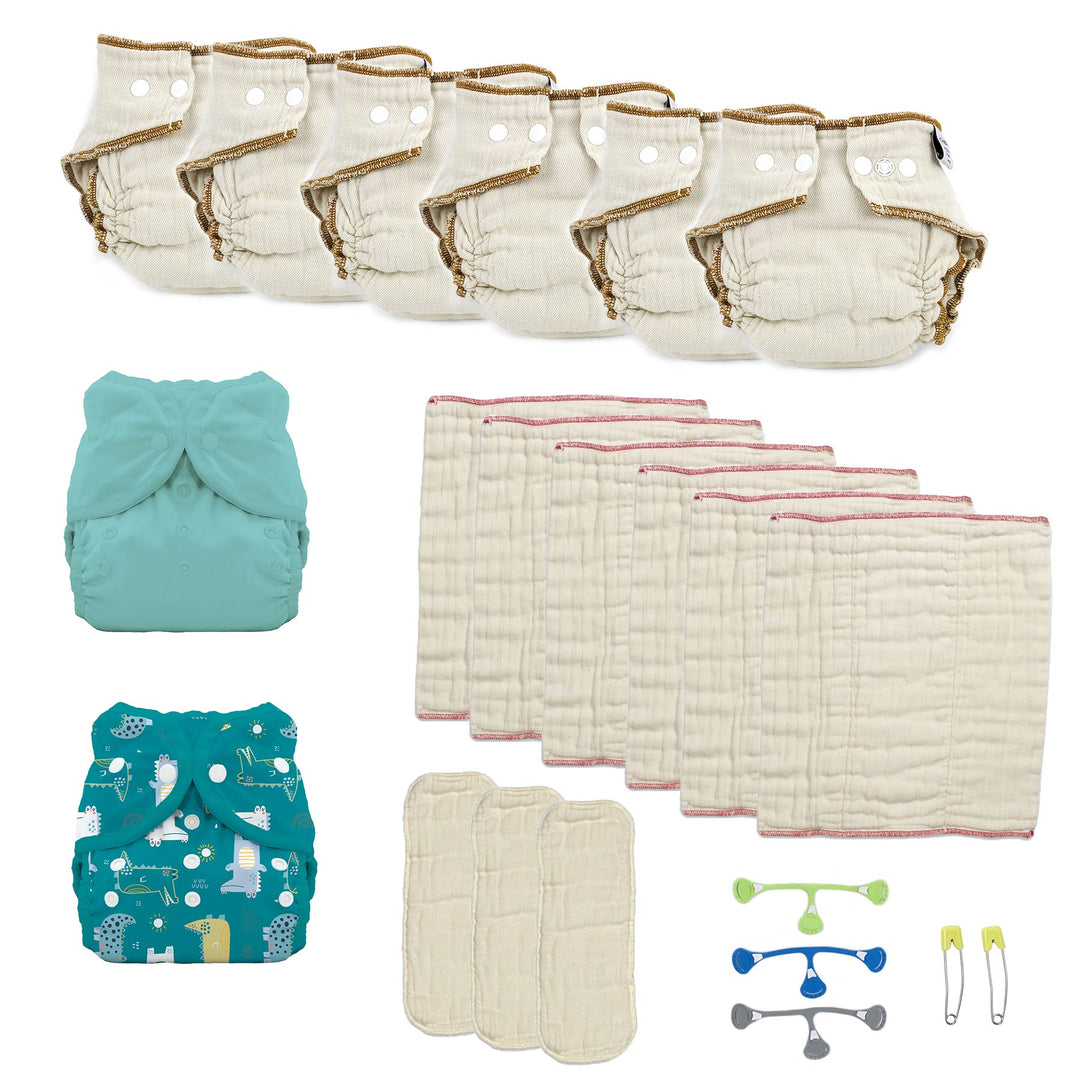 Organic diaper kit with Workhorse and medium prefolds blues