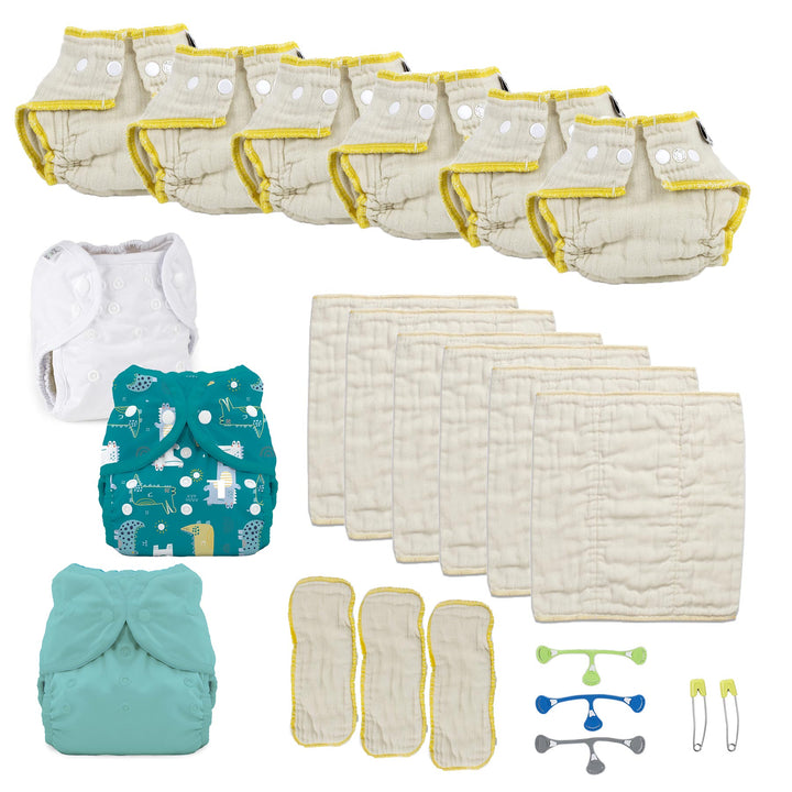 try both kinds of cloth diaper kit  gender neutral