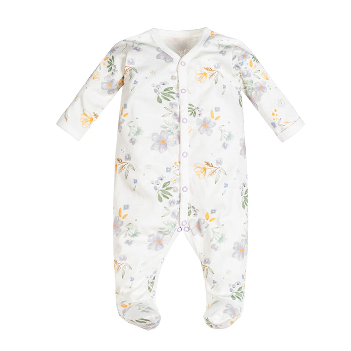 Under the nile baby snap front fooite outfit organic cotton daisy print