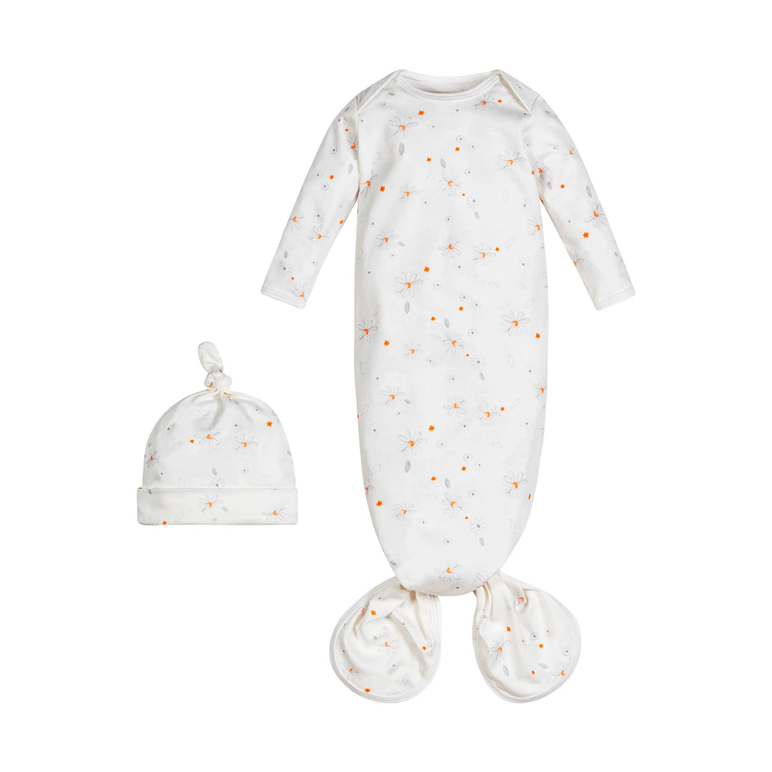 Under the nile organic cotton baby outfit shadow floral knotted gown and matching beanie