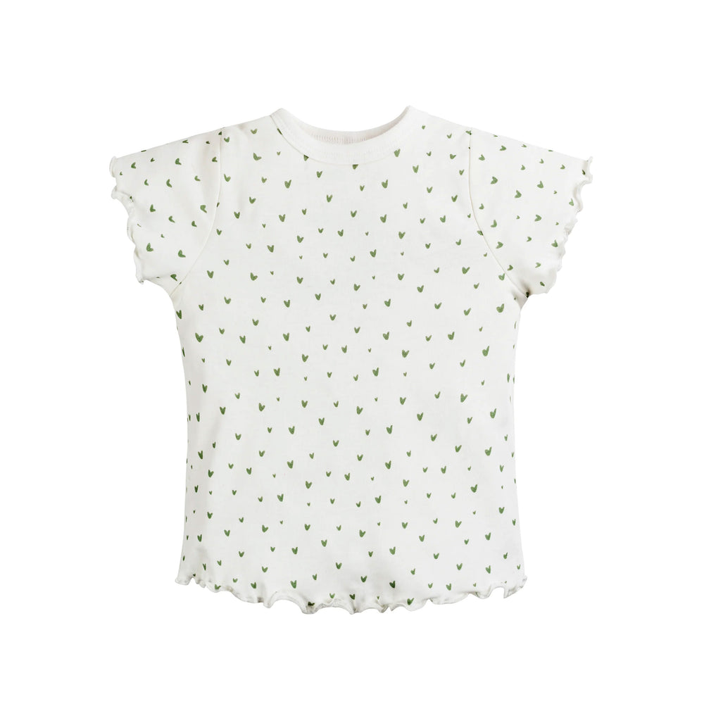 Under trhe nile organic cotton girl's tee shirt with green hearts