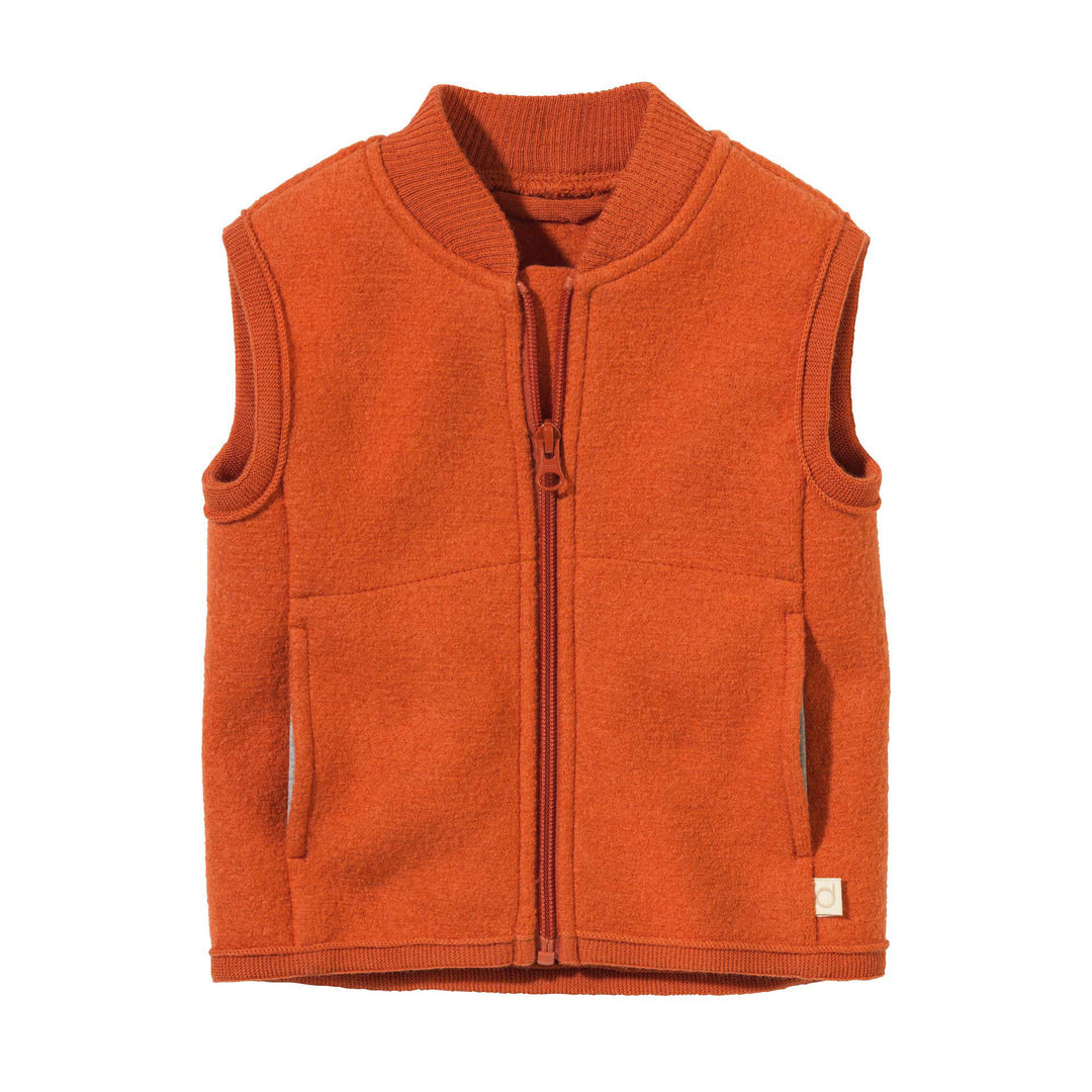 Disana boiled wool vest for a toddler in orange