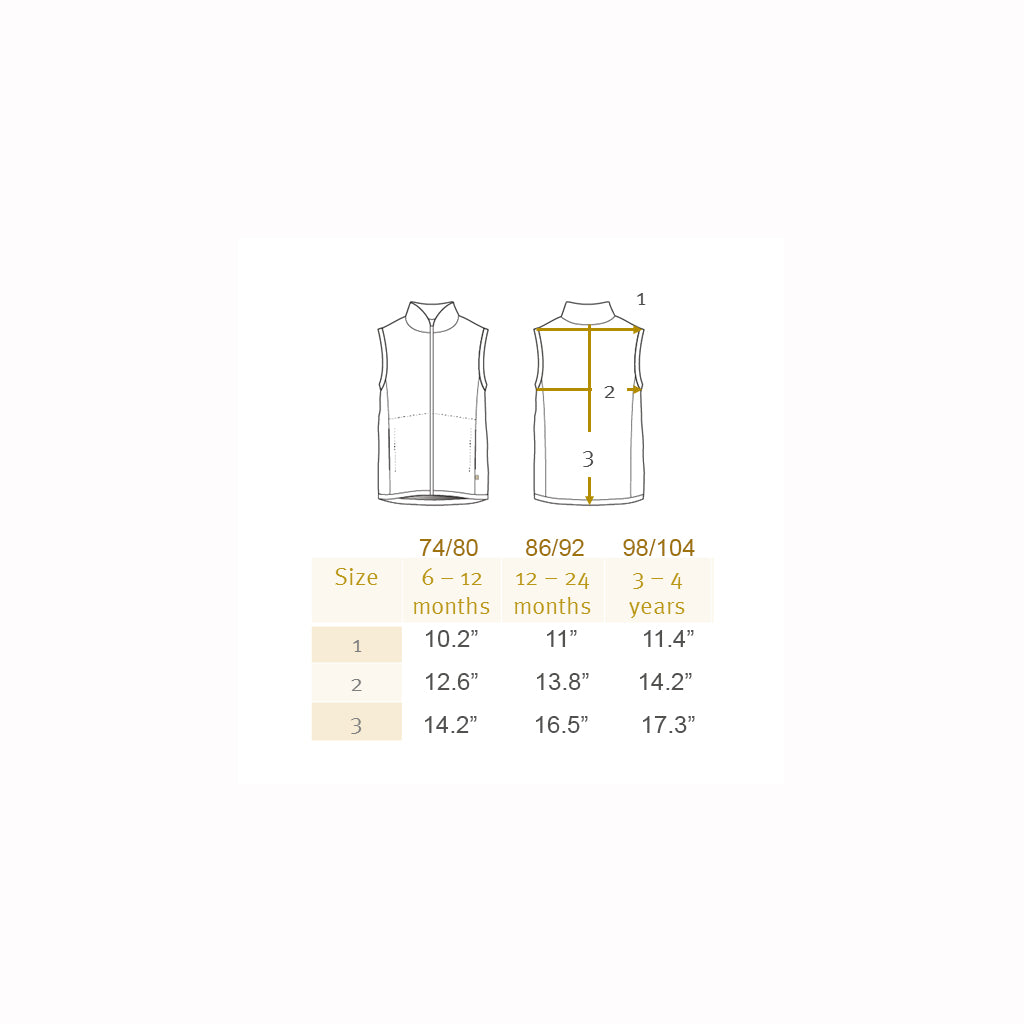 Disana boiled wool vest size chart